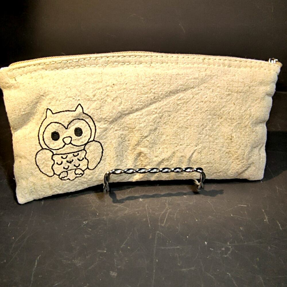 1439.  Linen Owl Cosmetic Bag or Pencil Case